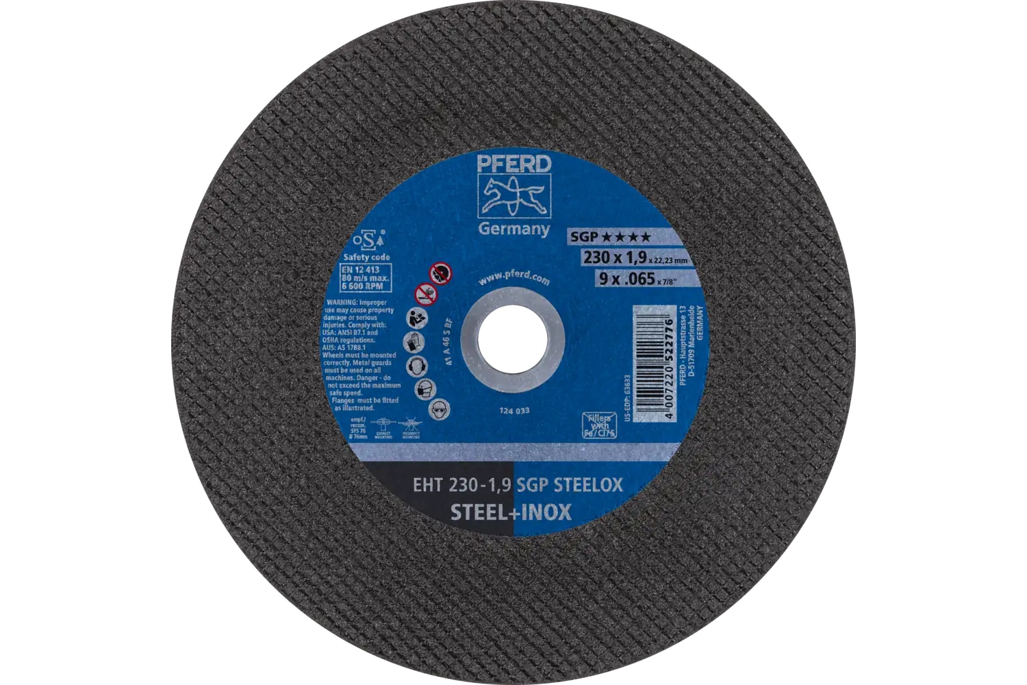 Picture of Pferd Cut-Off Wheel, 9" X .065 X 7/8, Sgp Steelox, T1, Aluminum Oxide
